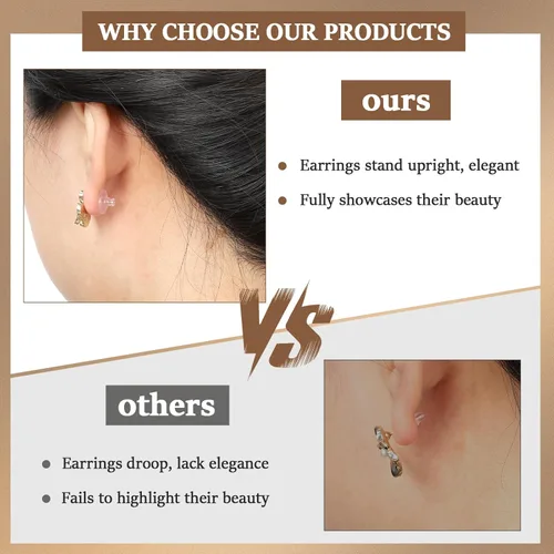 Miniatura 6 de Parte trasera de arete de oro de 18K con silicona para tachuelas/orejas caídas, parte trasera de arete de goma con bloqueo seguro para aretes