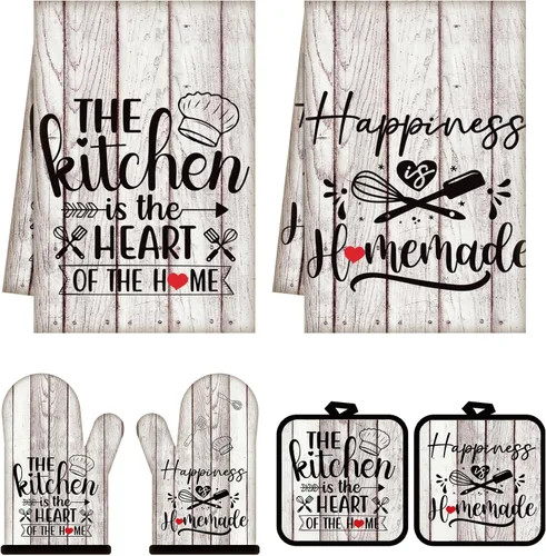 Miniatura 30 de Sratte Juego de 6 Piezas de Accesorios de Decoración de Cocina Estilo Granja Toallas Agarraderas Manoplas de Horno Juego de 2 Paños de Cocina 2 Negro