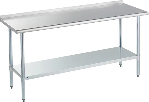 Mesa de acero inoxidable para preparación y trabajo con protector contra salpicaduras, 24x72 pulgadas