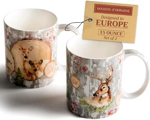 Miniatura 191 de Maison d' Hermine Taza de café con asas, tazas de porcelana fina de hueso, paquete de dos tazas de té para bebidas calientes, capuchino, latte, 015