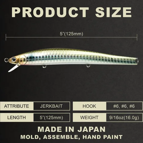 Miniatura 2 de LUCKY CRAFT FlashMinnow 125 YAWARA, señuelos de pesca de agua salada, accesorios y equipo de pesca de surf Jerkbait, señuelos de pesca de fletán