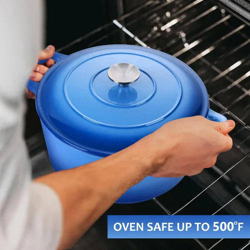 Miniatura 9 de LIANYU Horno holandés de hierro fundido esmaltado con tapa, olla redonda resistente de 6 cuartos de galón con salvamanteles de silicona, utensilios