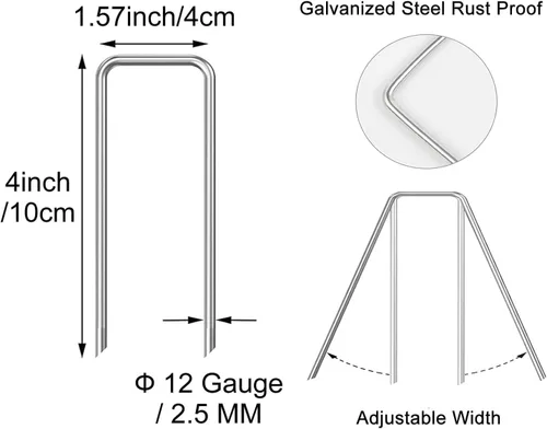 Miniatura 6 de BetterJonny 100 grapas de acero galvanizado resistente en forma de U para jardín, color plateado