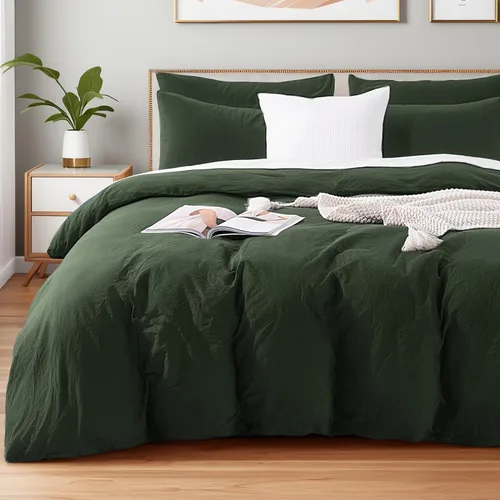 Miniatura 48 de NEXHOME PRO Funda de edredón de algodón para niños, tamaño twin, aspecto de lino, blanco, orgánico, natural, 100% algodón lavado, juego de ropa