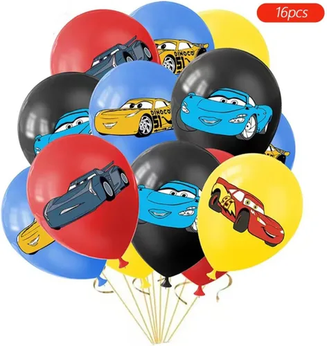 Miniatura 3 de 52 piezas de suministros para fiesta de cumpleaños de autos, juego de decoración de fiesta incluye cartel, telón de fondo, globos, remolinos