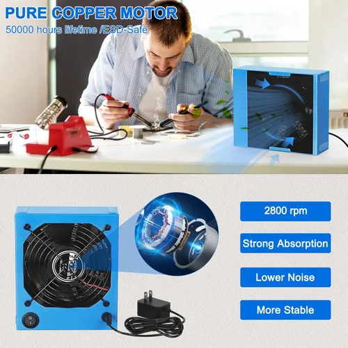 Miniatura 3 de Toolour Extractor de humos de soldadura, removedor de humos, potente ventilador de soldadura de 12 V con 5 filtros de carbono para estación