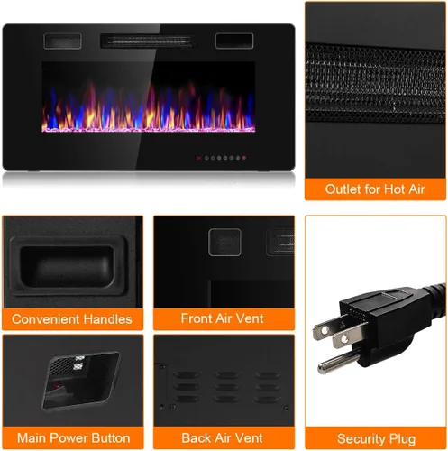Miniatura 9 de ORALNER Chimenea eléctrica de 36 pulgadas, empotrada y montada en la pared con 12 efectos de llama, 5 brillo, control remoto y temporizador de 8