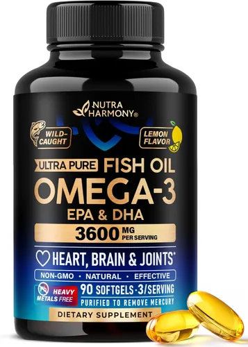Aceite de pescado Omega 3 3600 mg – Suplemento Omega 3 | EPA y DHA – Sin metales pesados – Soporte para corazón, cerebro y articulaciones – Aceite