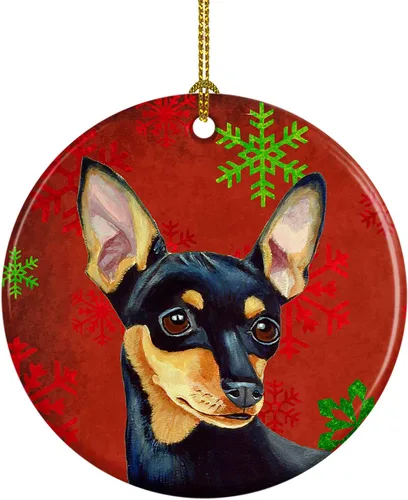 Miniatura 52 de Caroline's Treasures Bulldog English - Copos de nieve rojos y verdes, adorno de cerámica de Navidad, decoración colgante para el hogar, Navidad