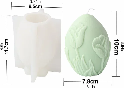 Miniatura 2 de Molde de silicona para vela en forma de huevo con relieve de flores, molde de jabón ovalado, molde de fondant, molde para decorar pasteles