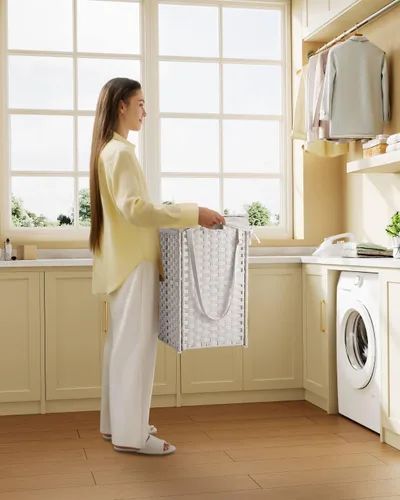 Miniatura 59 de GREENSTELL Cesta para ropa sucia con ruedas y tapa, 130 L, cesta grande de 3 secciones con 2 tipos de bolsas de forro extraíbles, 5 bolsas de malla