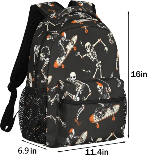 Miniatura 2 de Pardick Mochilas de calavera de Halloween para niños y niñas, divertidas y ligeras de 16 pulgadas, mochila escolar para laptop, mochila