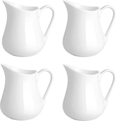 Gurygo: paquete de 4 jarras de crema blanca clásica de 4 onzas con asa - pequeño juego de jarras de crema de cerámica - jarra pequeña de porcelana