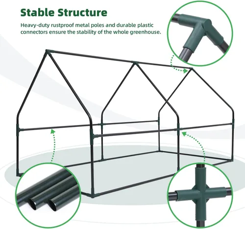 Miniatura 4 de Ohuhu Mini invernadero portátil, invernaderos de 71 x 36 x 36 pulgadas para exteriores con puertas dobles grandes con cremallera y estacas de Verde