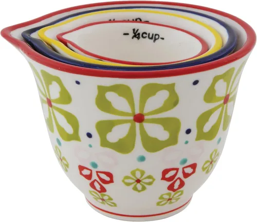Miniatura 4 de Creative Co-Op Tazas medidoras de gres estampadas a mano con estampado floral (juego de 4 tamaños/diseños)