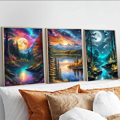 Miniatura 4 de Meothan Paquete de 6 Kits de Pintura de Diamantes Paisaje Lunar Kits de Arte de Diamantes para Adultos Principiantes, Pintura de Taladro Redondo