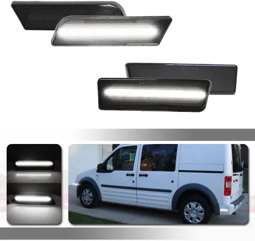Miniatura 6 de Para Ford Transit Connect 2010 2011 2012 2013 Carcasas de marcador lateral delantero y trasero para parachoques Lente ahumada 4 piezas