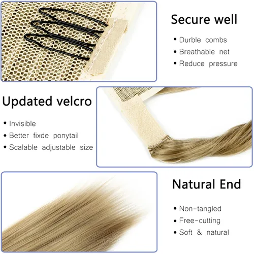 Miniatura 5 de OMGREAT Extensión de cola de caballo de 24 pulgadas, extensiones de cabello largo y lacio para mujer, cola de caballo sintética envolvente