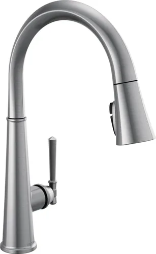 Grifo de cocina Delta Faucet Emmeline de níquel cepillado, grifos de cocina con rociador desplegable, grifo de fregadero de cocina, cabezal de