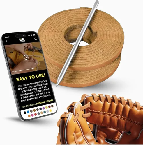 Miniatura 20 de TOFL Kit de encaje para guantes de sóftbol y béisbol Kit de reparación de cordones de guante de encaje 2 cordones de cuero con aguja de cordones