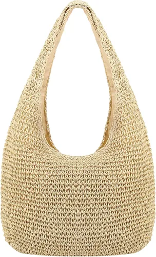 Naimo Bolso de hombro de playa de paja para mujer, bolso de mano grande, tejido a mano, bolso estilo hobo casual de verano