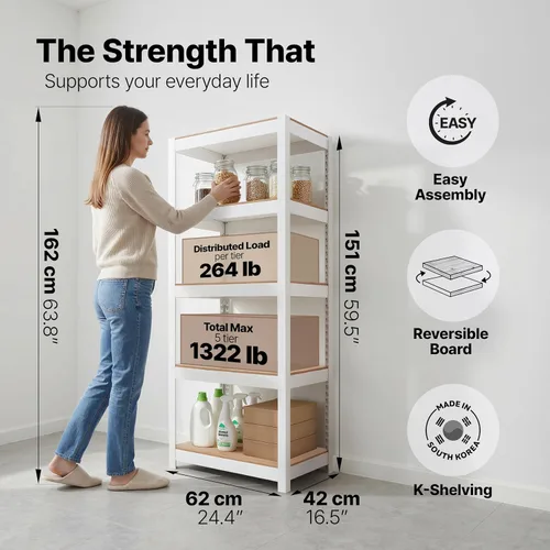 Miniatura 2 de HOMEDANT House - Estantería de metal laminado de 5 niveles de 24.1 pulgadas de ancho, estante de almacenamiento ajustable, estantes resistentes