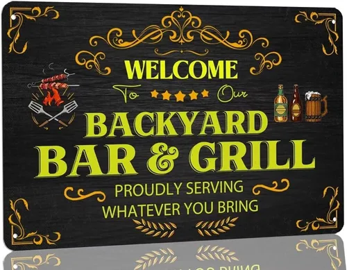 Miniatura 8 de Letrero de metal vintage con texto en inglés «My Happy Place Bar Open To Good Times & Good Friends», letreros divertidos de cerveza para el hogar