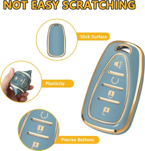 Miniatura 4 de FT FUNTOR Funda para llavero Chevrolet, funda de llave de TPU de 4 botones con borde dorado, compatible con Chevrolet Equinox Bolt Sonic Trax Blazer