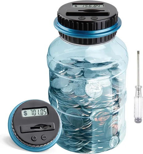 Miniatura 12 de Alcancía grande para niños y adultos, Vcertcpl Banco digital con contador de monedas LCD, capacidad de 1.8 L, tarro de dinero para adultos, diseñado