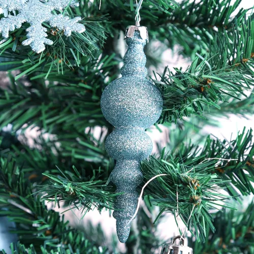 Miniatura 4 de Sunnyglade Juego de 60 adornos azules para árbol de Navidad, esferas inastillables con brillo para Navidad, decoración colgante con paquete