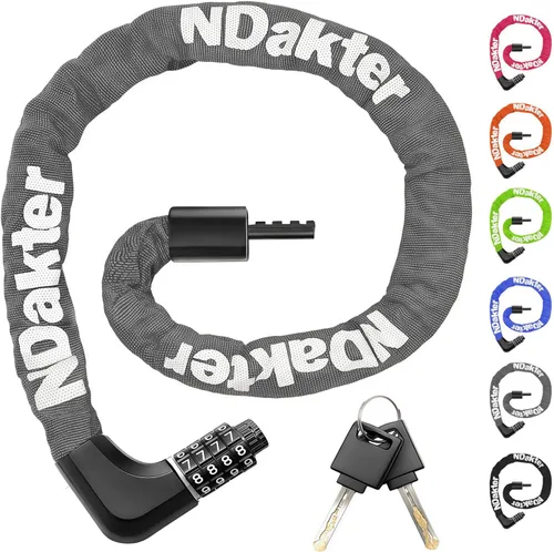 Miniatura 14 de NDakter Cerradura de cadena para bicicleta mejorada con combinación de 4 dígitos y 2 llaves, 1.64/2.3/3.2/4.28 pies, cerradura antirrobo