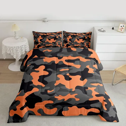 Miniatura 18 de Feelyou Juego de edredón de camuflaje de avión para niños, juego de ropa de cama con decoración de avión de camuflaje para adolescentes y niños