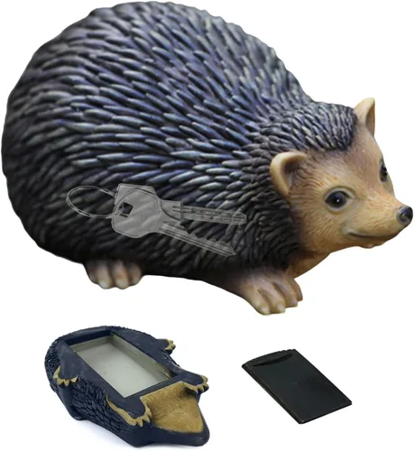 Caja de llaves de erizo de resina, oculta una llave al aire libre fuera de la roca, lindo soporte para llaves en forma de animal para decoración del