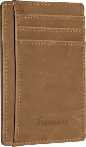 Travelambo - Cartera de piel minimalista con bolsillo frontal, tamaño mediano, cartela delgada, RFID (dispositivos de identificación por