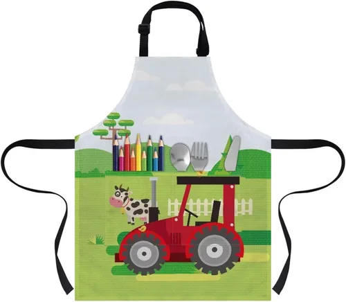 Miniatura 48 de doginthehole Delantal para niños con bolsillo para niños y niñas, delantales de chef ajustables con 2 bolsillos para cocinar, pintar