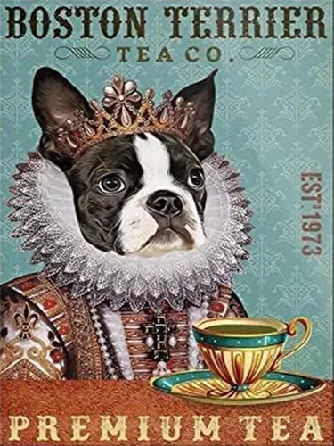 UPABLUNSO Regalo de Navidad Boston Terrier Dog Tea Diamond Kits de pintura de diamantes para adultos, pintura artística de diamantes con diamantes,