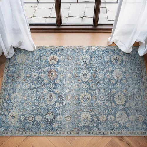 Miniatura 62 de Bloom Rugs Caria Alfombra Lavable Antideslizante de 7 pies - Azul/Carbón Alfombra Tradicional para Entrada, Pasillo, Baño y Cocina - Tamaño Exacto