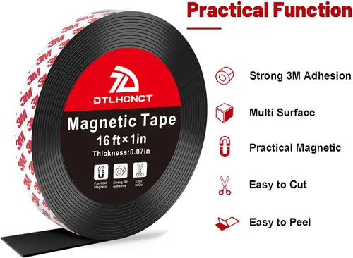 Miniatura 4 de Cinta Magnética DTLHCNCT - Rollo de cinta magnética de tira de imán de 16 pies x 1 pulgada con fuerte respaldo adhesivo, tira magnética para cocina