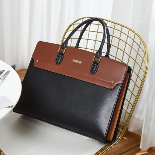 Miniatura 9 de Telena Bolsa de mano para laptop para mujer, bolsa de hombro de 15.6 pulgadas, maletín de cuero para mujer, bolsas de mano de gran capacidad 15.6