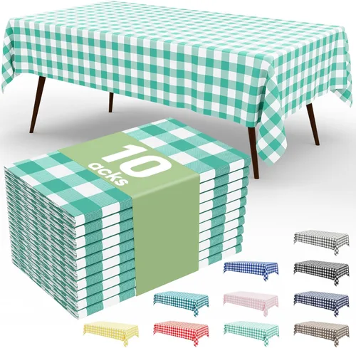 Miniatura 9 de Smiry Paquete de 3 Manteles Desechables de Cuadros Gingham Color Caqui - 54" x 72" Mantel de Plástico de Servicio Pesado, Cubiertas de Mesa