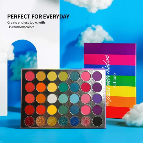 Miniatura 2 de Afflano Paleta de sombra de ojos arcoíris con purpurina prensada mate, paletas de sombra de ojos pigmentadas coloridas, rosa, rojo, naranja