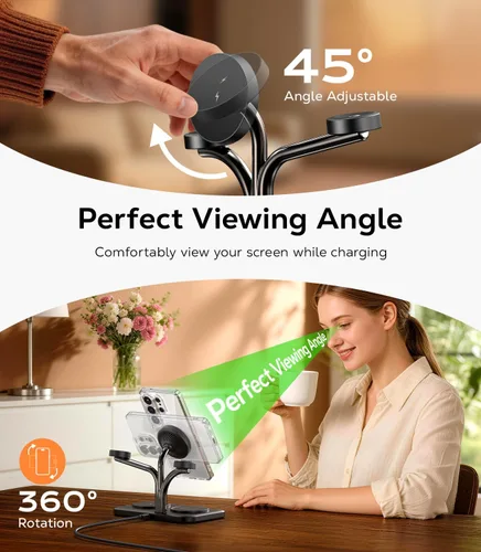 Miniatura 6 de Meifigno Estación de carga magnética 5 en 1 de 45 W para Samsung, soporte de cargador inalámbrico para teléfono dual y Galaxy Watch, cargador rápido