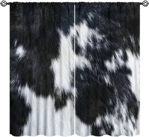 Miniatura 16 de Cortinas con estampado de piel de vaca, cortinas de piel de granja occidental, cortinas rústicas de granja de vaca marrón y blanca para niños, Piel
