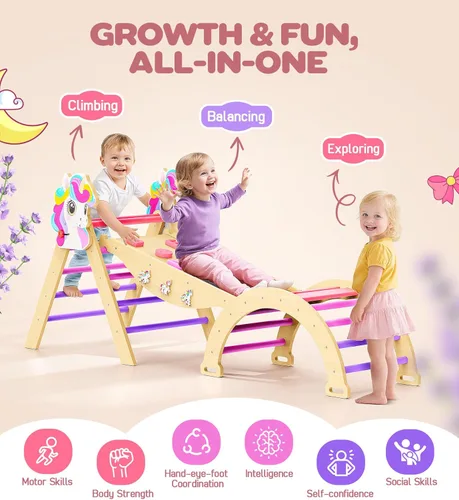 Miniatura 2 de Pikler - Juego de triángulos 11 en 1, juguete Montessori de escalada para niños pequeños, plegable de madera para interiores, gimnasio y escalador