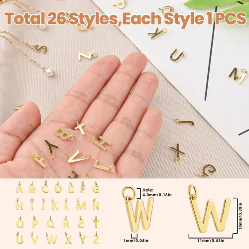 Miniatura 2 de 26 dijes de letras del alfabeto A-Z rellenas de oro de 18 quilates para hacer joyas, dije con inicial del alfabeto A-Z, colgantes con purpurina