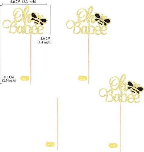 Miniatura 2 de Gexolenu 24 piezas Oh Babee Cupcake Toppers Gold Glitter de doble cara Sweet Bumble Bee Baby Cupcake Picks Baby Shower para decoración de pasteles