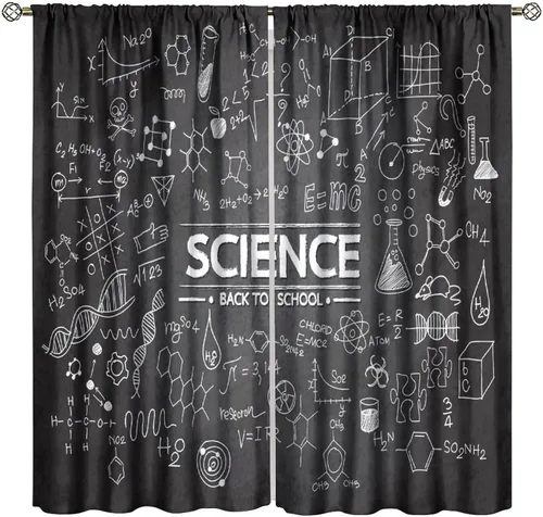 Miniatura 42 de Cortinas opacas para ventanas de ciencia para niños, lupa de libro de laboratorio de ciencia, lupa, frascos moleculares, cortinas impresas