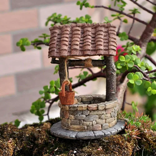 Miniatura 2 de Top Collection Jardín de hadas en miniatura y terrario de hadas deseando bien con estatua de manivela giratoria