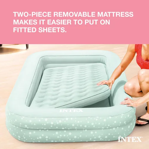 Miniatura 4 de Intex 66810EP Juego de cama inflable Kidz de viaje: colchón de aire incluye bomba de mano y bolsa de transporte - Uso en interiores - 28" x 52x4