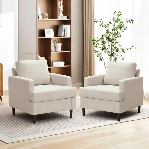 Miniatura 7 de Weture Silla de Acento Mid-Century, Sillón Moderno de Tela de Lino con Brazos para Sala de Estar, Cómodas Sillas de Acento Tapizadas de Lectura